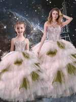 Hot Sale Floor Length Lace Up Quinceanera Gowns Multi-color for Military Ball and Sweet 16 and Quinceanera with Beading and Ruffled Layers