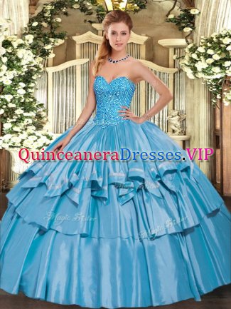 Baby Blue Sweetheart Neckline Beading and Ruffled Layers Sweet 16 Quinceanera Dress Sleeveless Lace Up