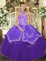 New Arrival Purple Sleeveless Floor Length Beading and Embroidery Lace Up Sweet 16 Dress