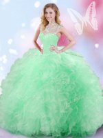 Luxury Apple Green High-neck Zipper Beading and Ruffles and Sequins Sweet 16 Dresses Sleeveless