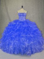Sophisticated Strapless Sleeveless Organza Quinceanera Dresses Beading and Ruffles Lace Up