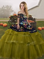 Flirting Olive Green Sleeveless Brush Train Embroidery and Ruffled Layers Quinceanera Gowns(SKU SJQDDT2152002-1BIZ)