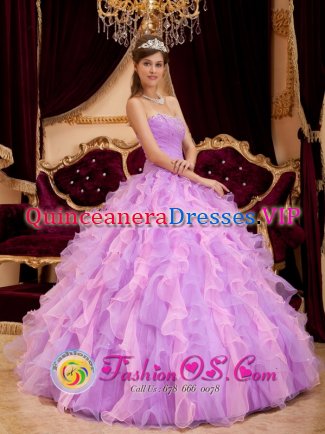 Beading Inexpensive Ruffles Lavender Cooperstown North Dakota/ND Quinceanera Dress For Sweetheart Organza Ball Gown