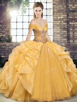 Sleeveless Floor Length Beading and Ruffles Lace Up Sweet 16 Dresses with Gold(SKU SJQDDT2096002-1BIZ)