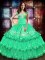 Romantic Turquoise Lace Up Quince Ball Gowns Embroidery and Ruffled Layers Sleeveless Floor Length