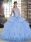 Floor Length Lace Up 15 Quinceanera Dress Lavender for Military Ball and Sweet 16 and Quinceanera with Lace and Embroidery and Ruffles