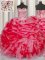 Fantastic Floor Length Coral Red 15 Quinceanera Dress Organza Sleeveless Beading and Ruffles and Pick Ups