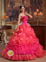 Elegant Hot Pink Quinceanera Dress For Beach North Dakota/ND Sweetheart Beaded Decorate Bodice Taffeta and Organza Ball Gown