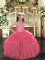 Nice Hot Pink Tulle Lace Up Kids Formal Wear Sleeveless Floor Length Beading and Ruffles