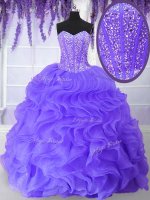 Free and Easy Lavender Sleeveless Organza Lace Up Ball Gown Prom Dress for Military Ball and Sweet 16 and Quinceanera