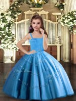 Discount Sleeveless Floor Length Beading Lace Up Pageant Dress for Teens with Baby Blue