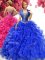 Best Sleeveless With Train Beading and Ruffles Lace Up Sweet 16 Dress with Royal Blue Sweep Train