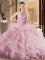 Dramatic Beading and Ruffles Sweet 16 Dress Pink Lace Up Sleeveless Sweep Train