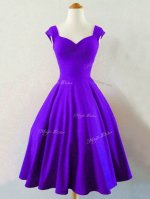 Smart Purple A-line Ruching Quinceanera Dama Dress Lace Up Taffeta Sleeveless Knee Length