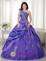 Elegant A-line Purple One Shoulder Appliques and Ruch Quinceanera Dresses Oline Taffeta and Organza in Celle