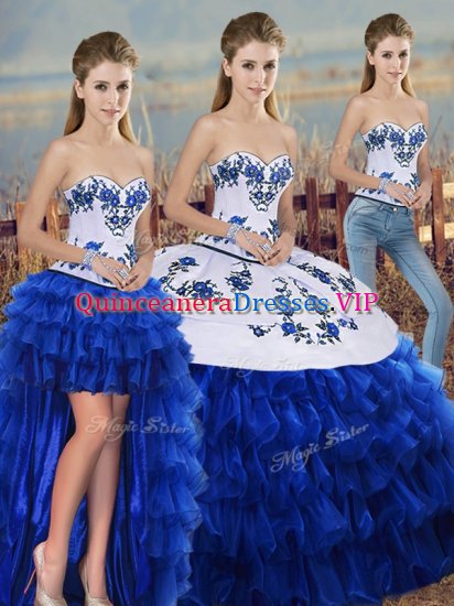 Royal Blue Sweetheart Lace Up Embroidery and Ruffled Layers and Bowknot Sweet 16 Dress Sleeveless - Click Image to Close