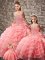 Excellent Watermelon Red Straps Neckline Beading and Ruffled Layers Sweet 16 Quinceanera Dress Sleeveless Lace Up