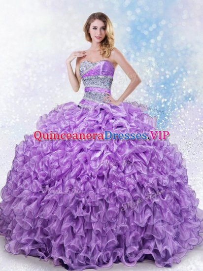 Custom Design Ball Gowns Sweet 16 Dresses Lavender Sweetheart Organza Sleeveless Floor Length Lace Up - Click Image to Close