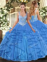 Sophisticated Floor Length Baby Blue Quinceanera Gown Straps Sleeveless Lace Up(SKU SJQDDT1304002BIZ)