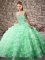 Custom Made Organza Straps Sleeveless Court Train Lace Up Beading and Ruffled Layers Quinceanera Gown in Apple Green