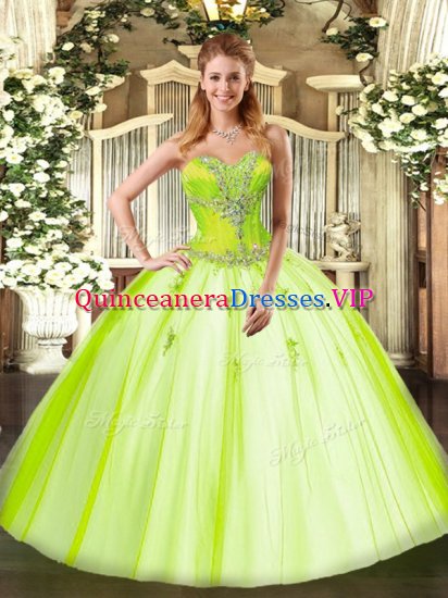Tulle Sweetheart Sleeveless Lace Up Beading Sweet 16 Dress in Yellow Green - Click Image to Close