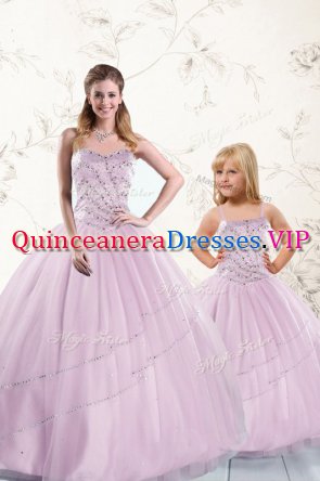 Tulle Sleeveless Floor Length Vestidos de Quinceanera and Beading
