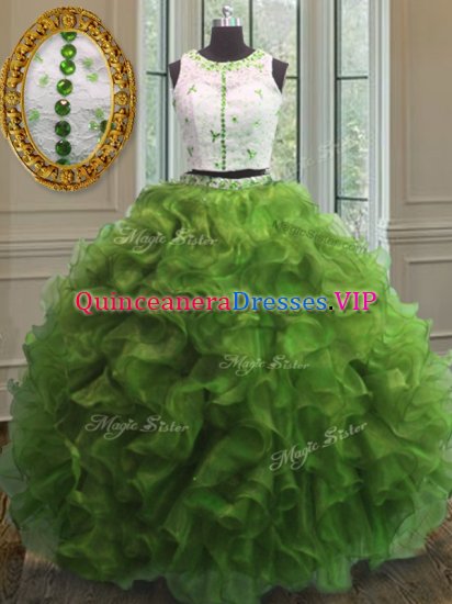 Ball Gowns Quinceanera Dresses Green Scoop Organza Sleeveless Floor Length Clasp Handle - Click Image to Close