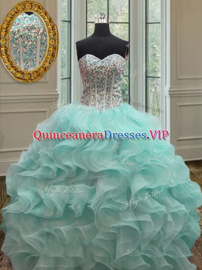 Ball Gowns Quinceanera Gown Apple Green Sweetheart Organza Sleeveless Floor Length Lace Up - Click Image to Close