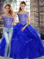 Exceptional Royal Blue Sleeveless Beading and Ruffles Lace Up Quinceanera Gowns(SKU SJQDDT2108009BIZ)