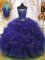 Purple Organza Lace Up Strapless Sleeveless Floor Length Vestidos de Quinceanera Beading and Ruffles