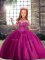 Inexpensive Fuchsia Ball Gowns Tulle High-neck Sleeveless Beading Floor Length Lace Up Little Girl Pageant Gowns