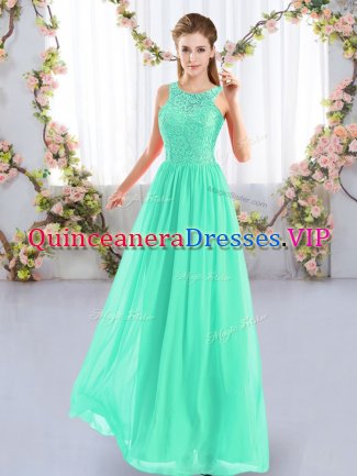 Fine Sleeveless Floor Length Lace Zipper Quinceanera Dama Dress with Apple Green