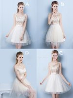 Fancy Square Sequins Champagne Sleeveless Tulle Lace Up Vestidos de Damas for Prom and Party and Wedding Party