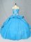 Embroidery Quinceanera Dress Baby Blue Lace Up Sleeveless Court Train