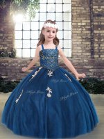 Blue Sleeveless Tulle Lace Up Little Girl Pageant Dress