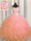 Modern See Through Zipper Up Straps Sleeveless Vestidos de Quinceanera Floor Length Beading and Ruffles Watermelon Red Tulle