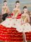 Graceful White And Red Sweetheart Lace Up Beading and Ruffled Layers Quinceanera Dress Sleeveless