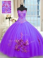 High Class Purple Sleeveless Tulle Lace Up 15 Quinceanera Dress for Military Ball and Sweet 16 and Quinceanera(SKU PSSW0330-8BIZ)