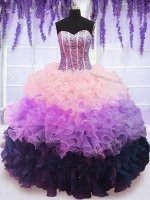 Beading and Ruffles and Ruffled Layers Quinceanera Gowns Multi-color Lace Up Sleeveless Floor Length