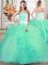 Turquoise Strapless Neckline Beading and Appliques and Ruffles 15th Birthday Dress Sleeveless Lace Up