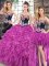 Fabulous Fuchsia Organza Lace Up Ball Gown Prom Dress Sleeveless Sweep Train Embroidery and Ruffles