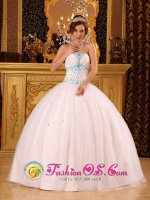 Beautiful Beading White Quinceanera Dress For Custom Made Strapless Satin and Organza Ball Gown In Apopka FL
