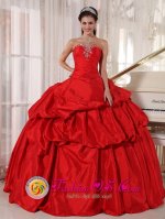 Stenungsund Sweden Red Sweetheart Ball Gown For Floor length lace up bodice Quinceaners Dress With Pick-ups and Beading(SKU PDZY593y-7BIZ)