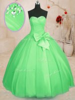 Fine Ball Gowns Tulle Sweetheart Sleeveless Beading and Bowknot Floor Length Lace Up 15 Quinceanera Dress