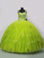 Sleeveless Beading and Ruffles Lace Up Quince Ball Gowns