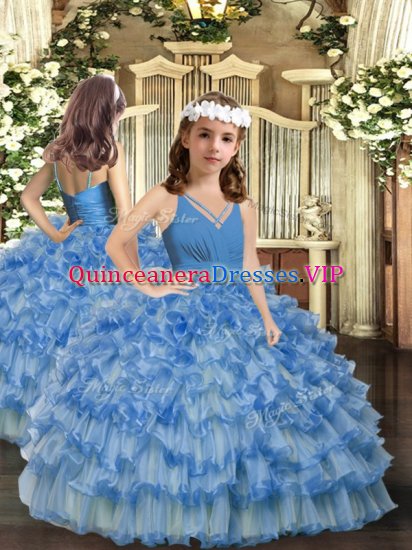Floor Length Ball Gowns Sleeveless Blue Pageant Dresses Zipper - Click Image to Close