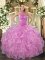 High Quality Sleeveless Floor Length Beading and Embroidery and Ruffles Lace Up Quinceanera Gown with Lilac