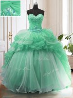 Graceful Sleeveless With Train Beading Lace Up Quinceanera Dresses with Apple Green Sweep Train