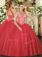 Red High-neck Lace Up Beading Quinceanera Dresses Sleeveless(SKU SJQDDT1217002BIZ)