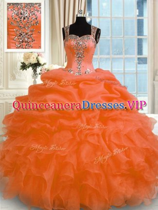 Nice Orange Red Straps Zipper Appliques Quinceanera Dresses Sleeveless
